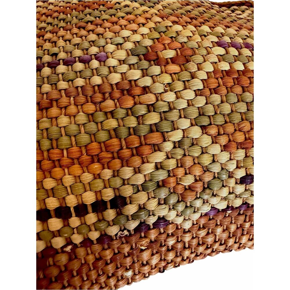 Vintage Handwoven Raffia Tote Bag Market Beach Shopper Natural Woven Boho Tan - Picture 9 of 11